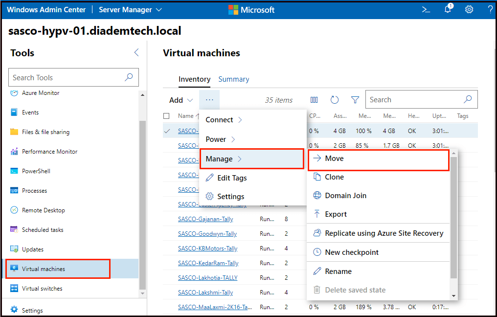 Move a VM to another server or cluster Diadem Technologies Support